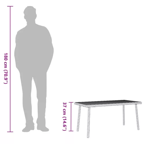 Téglalap barna polyrattan kerti dohányzóasztal 80x40x37cm