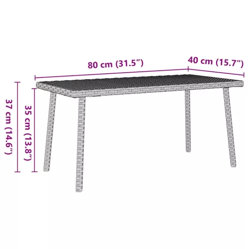 Téglalap polyrattan kerti dohányzóasztal 80x40x37cm