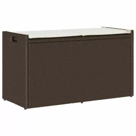 Barna polyrattan kültéri tárolópad párnával 100 cm