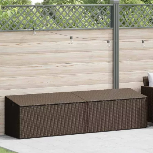 Barna polyrattan kerti tárolóláda 220x50x58 cm