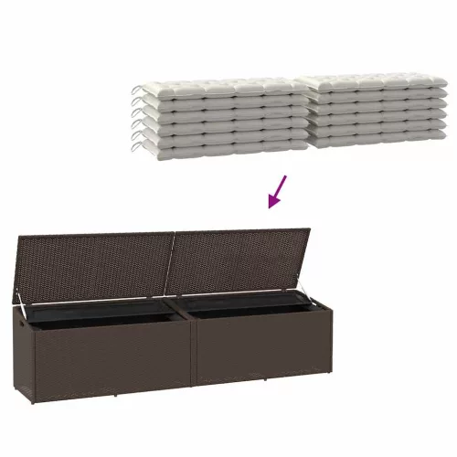 Barna polyrattan kerti tárolóláda 220x50x58 cm