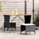 Fekete polyrattan kerti asztal akácfa lappal 105x75x72 cm
