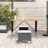 Fekete polyrattan kerti asztal akácfa lappal 105x75x72 cm
