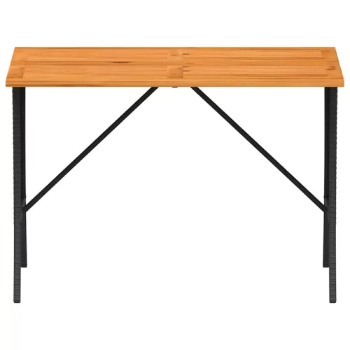 Fekete polyrattan kerti asztal akácfa lappal 105x75x72 cm