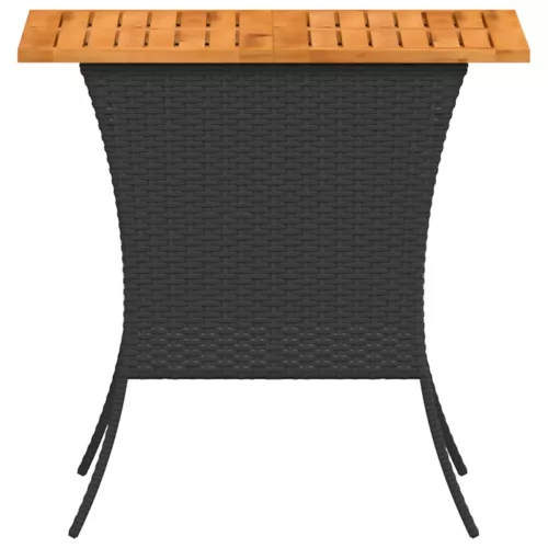 Fekete polyrattan kerti asztal akácfa lappal 105x75x72 cm