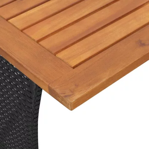 Fekete polyrattan kerti asztal akácfa lappal 105x75x72 cm