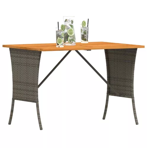 Szürke polyrattan akácfa lapos kerti asztal 105x75x72 cm