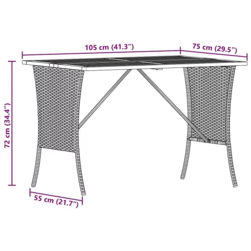 Szürke polyrattan akácfa lapos kerti asztal 105x75x72 cm