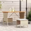 Bézs polyrattan akácfa lapos kerti asztal 105x75x72 cm