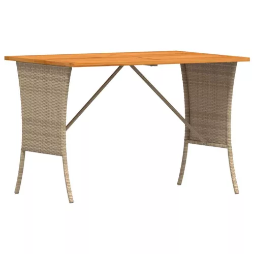 Bézs polyrattan akácfa lapos kerti asztal 105x75x72 cm