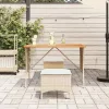 Bézs polyrattan akácfa lapos kerti asztal 105x75x72 cm