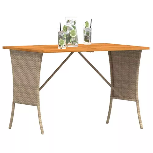 Bézs polyrattan akácfa lapos kerti asztal 105x75x72 cm