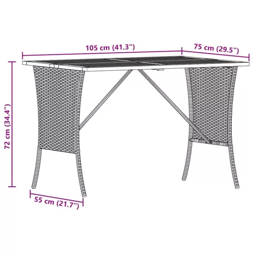 Bézs polyrattan akácfa lapos kerti asztal 105x75x72 cm