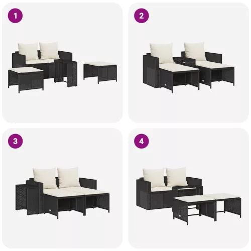 5 részes polyrattan kerti kanapé garnitúra párnákkal stackable