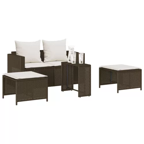 5 részes polyrattan kerti kanapé garnitúra párnákkal stackable