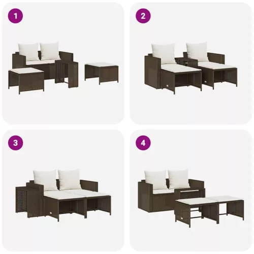 5 részes polyrattan kerti kanapé garnitúra párnákkal stackable