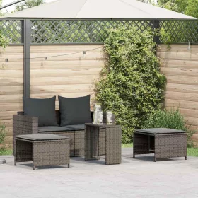   5 részes polyrattan kerti kanapé garnitúra párnákkal stackable
