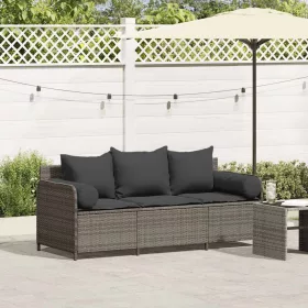 3 személyes szürke polyrattan kerti kanapé párnával