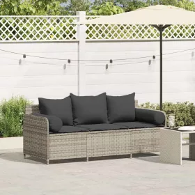   3 személyes világosszürke polyrattan kerti kanapé párnával