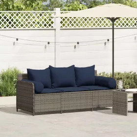 3 személyes szürke polyrattan kerti kanapé párnával