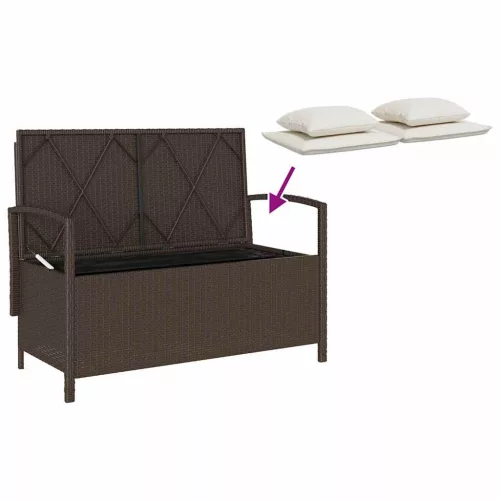 Barna polyrattan kerti tárolópad párnával