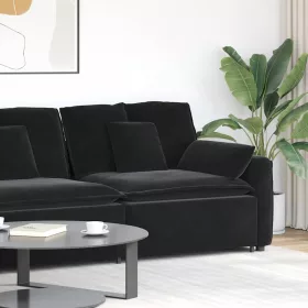   Fekete moduláris kanapé karfás végmodul párnákkal 100 cm