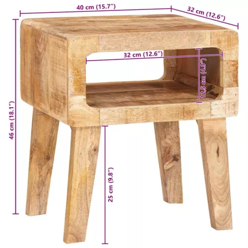 Végasztalok polcokkal 40 x 32 x 46 cm tömör mangófa