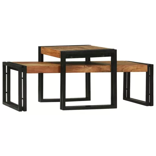 Dohányzóasztal 2 pcs Barna 48 x 40 x 40 cm tömör akácfa