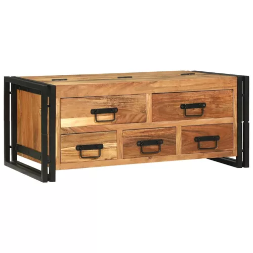 Dohányzóasztal fiókkal Barna 90 x 50 x 38 cm tömör akácfa