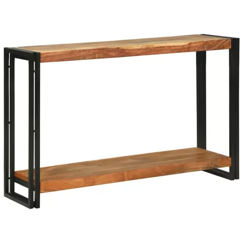 Konzolasztal polcokkal Barna 120 x 33 x 75 cm tömör akácfa