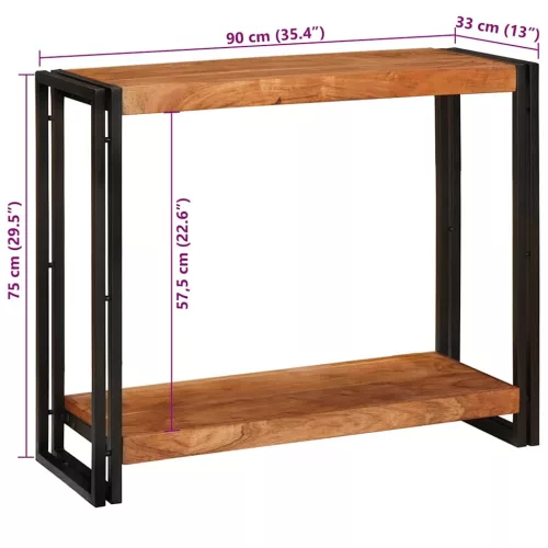 Konzolasztal polcokkal Barna 90 x 33 x 75 cm tömör akácfa