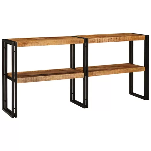 Konzolasztal polcokkal Barna 160 x 33 x 75 cm tömör mangófa