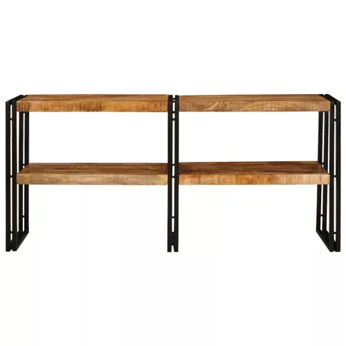 Konzolasztal polcokkal Barna 160 x 33 x 75 cm tömör mangófa