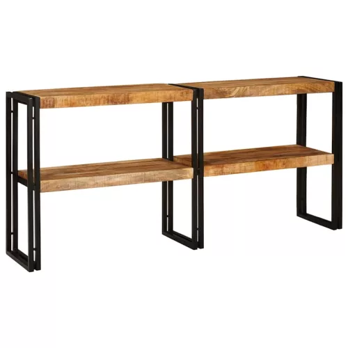 Konzolasztal polcokkal Barna 160 x 33 x 75 cm tömör mangófa