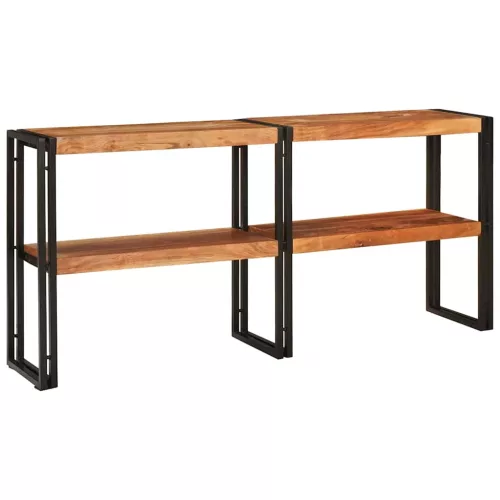 Konzolasztal polcokkal Barna 160 x 33 x 75 cm tömör akácfa