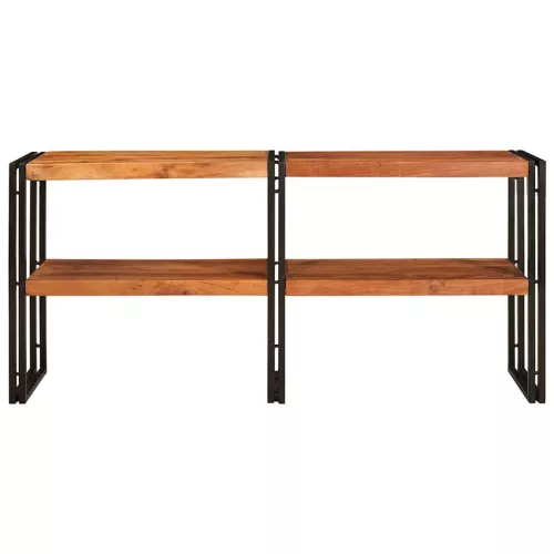 Konzolasztal polcokkal Barna 160 x 33 x 75 cm tömör akácfa
