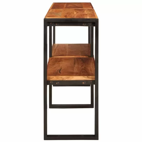 Konzolasztal polcokkal Barna 160 x 33 x 75 cm tömör akácfa