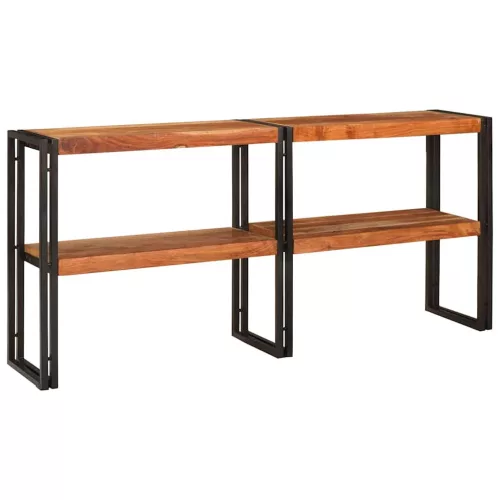 Konzolasztal polcokkal Barna 160 x 33 x 75 cm tömör akácfa