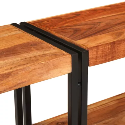 Konzolasztal polcokkal Barna 160 x 33 x 75 cm tömör akácfa
