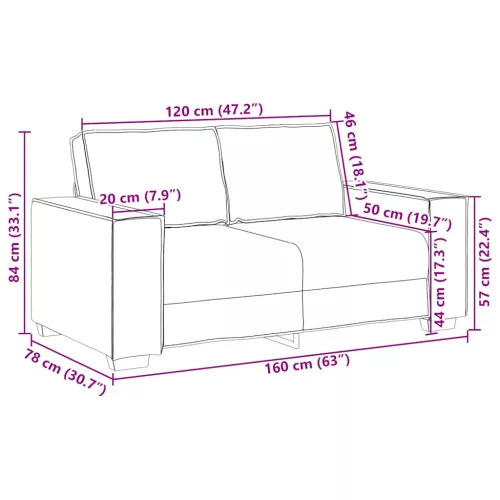 Kétszemélyes, bézs színű, szövetből készült kanapé 120 cm
