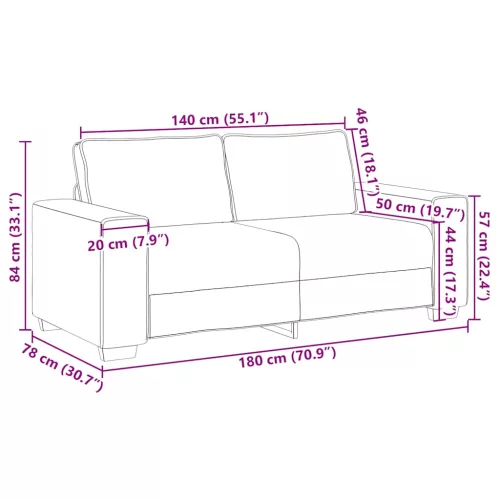 Kétszemélyes bordó színű szövetkanapé 140 cm