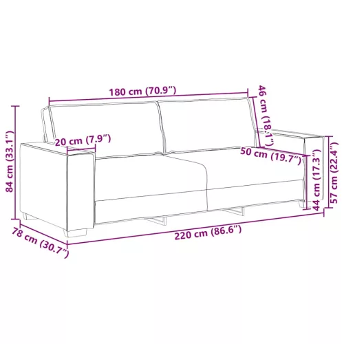 3 személyes világosszürke bársony kanapé 180 cm