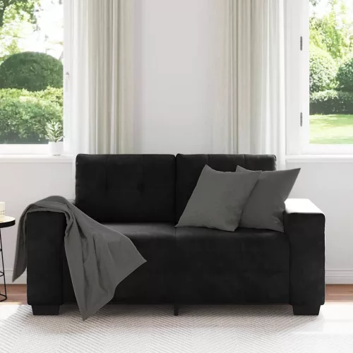 Fekete bársony loveseat kanapé 120 cm