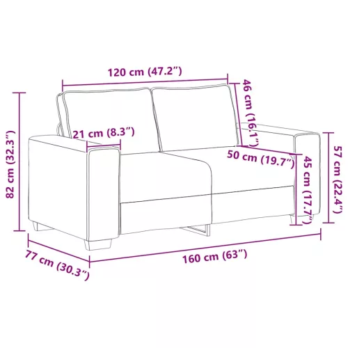 Kétszemélyes fekete szövetkanapé 120 cm