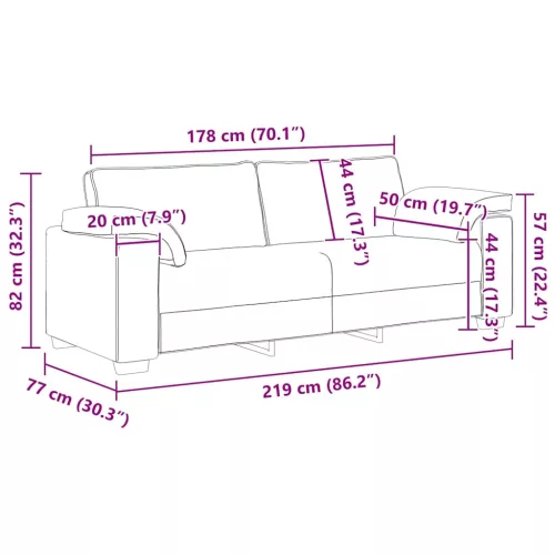 3 személyes sötétszürke bársony kanapé 178 cm