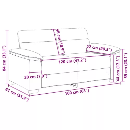 Kétszemélyes fekete szövetkanapé 120 cm