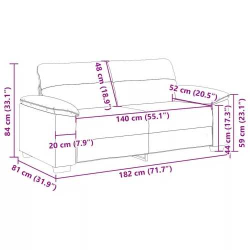 Kétszemélyes tópszínű szövet kanapé 140 cm
