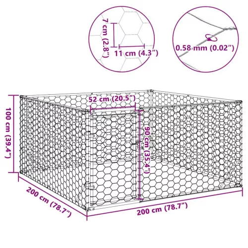 Kültéri kutyakennel ajtóval 2x2x1 m horganyzott acélból