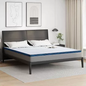 Matracpárnák Fehér és kék 200 x 200 cm Gél Memóriahab