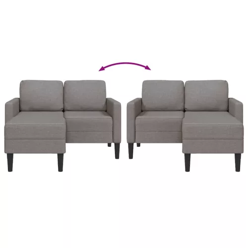 Tópszínű anyagból 2 üléses kanapé L-alakú kanapéval 125 cm